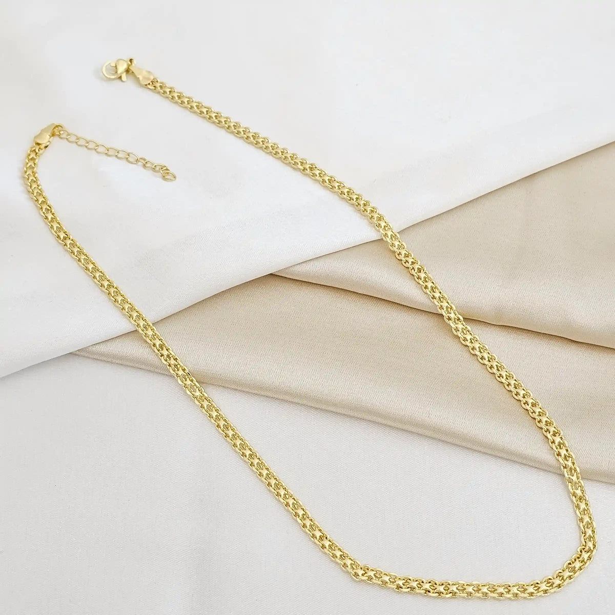 Cadena Tejido Doble Aros 47Cm Extensor Dorado Rf K5476