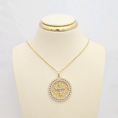 Cadena Veneciana Punta Aguja Dije Circulo Y Cruz Dorado Rf K6788