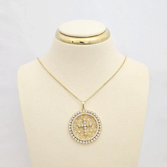 Cadena Veneciana Punta Aguja Dije Circulo Y Cruz Dorado Rf K6788