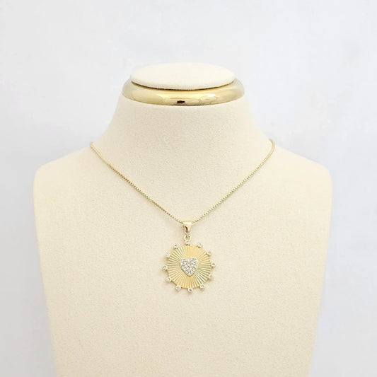 Cadena Veneciana Punta Aguja Dije Corazon Dorado Rf K6928