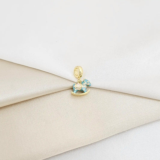 Charm Caballito Balancin Azul Y Dorado Rf K7144