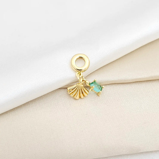 Charm Concha Dorado Y Tortuga Circon Verde Rf K6445