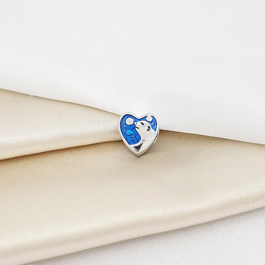 Charm Corazon Azul Con Oso Platead0 Rf K7271