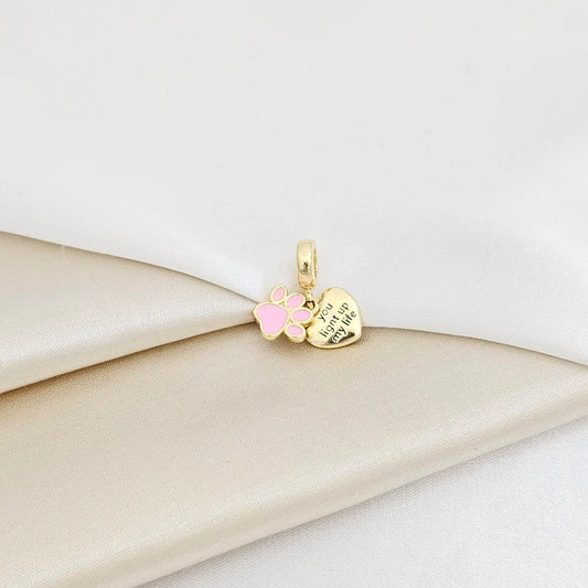 Charm Corazon Dorado Y Huella Rosa Rf K7278