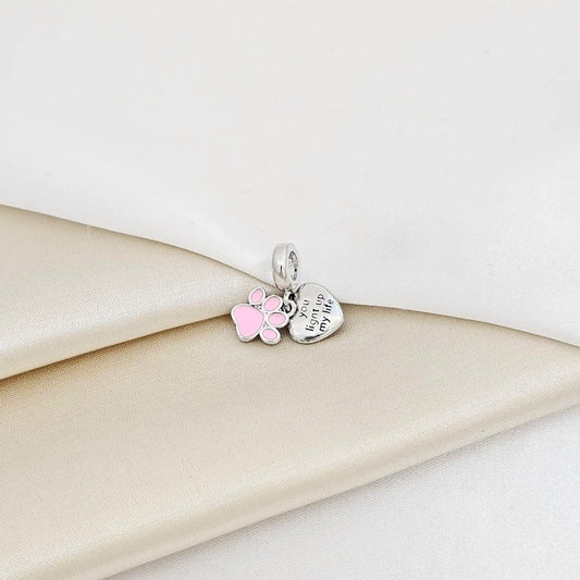 Charm Corazon Plateado Y Huella Rosa Rf K7279