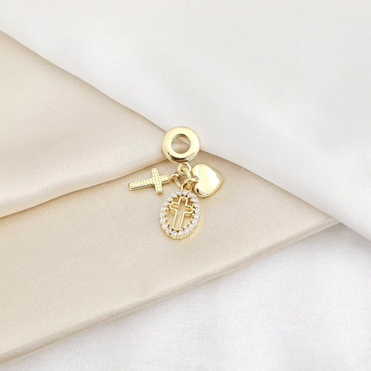 Charm Doble Cruz Y Corazon Dorado Rf K7859