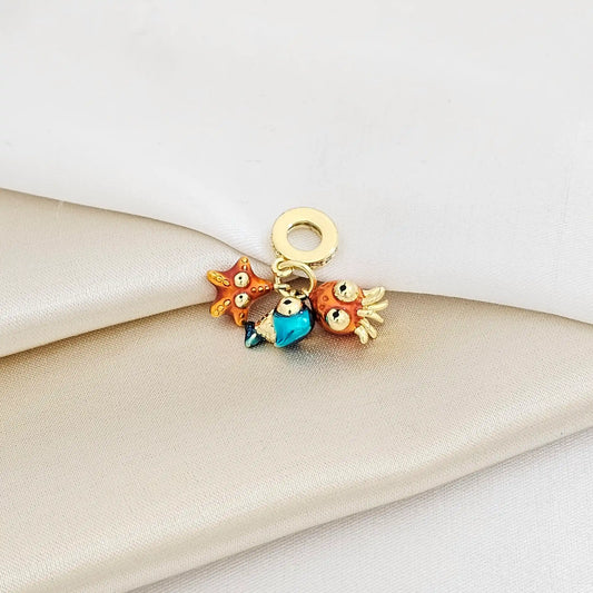 Charm Dorado Estrella Y Pulpo Naranja Pez Azul Rf K7631