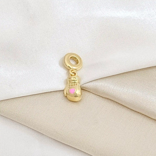 Charm Guante De Boxeo Dorado Corazon Rosa Rf K5412
