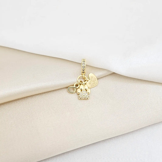 Charm Huella Infinito Y Corazon Dorado Rf K7149