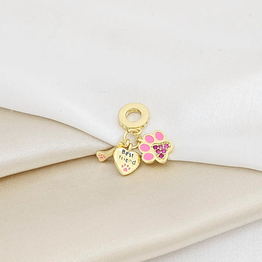 Charm Huella Rosa Corazon Y Hueso Dorado Rf K7282