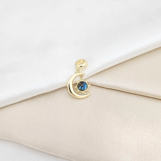 Charm Luna Dorado Y Sol Con Esfera Azul Rf K6690