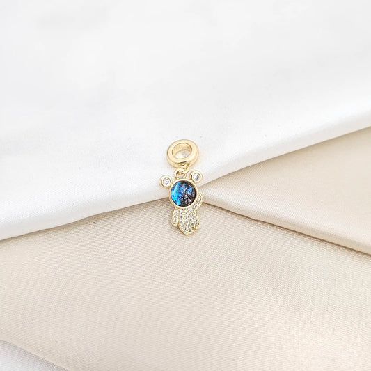 Charm Mini Oso Dorado Y Esfera Azul Rf K6688