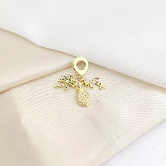 Charm Palmera Piña Y Flamenco Dorado Rf K7797