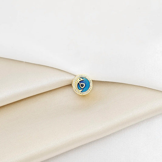 Charm Redondo Azul Con Delfin Y Corazon Dorado Rf K7274