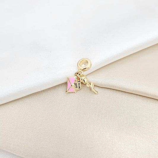 Charm Rosa Y Carta De Amor Rosada Rf K6699