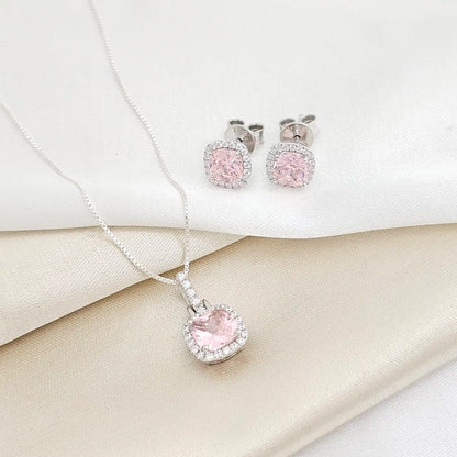 Conjunto Pave Circon Rosado Plata 925 B/S/75002