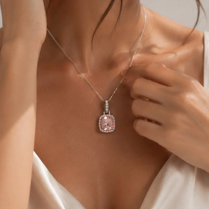 Conjunto Pave Circon Rosado Plata 925 B/S/75002