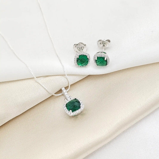 Conjunto Pave Circon Verde Plata 925 B/S/75001