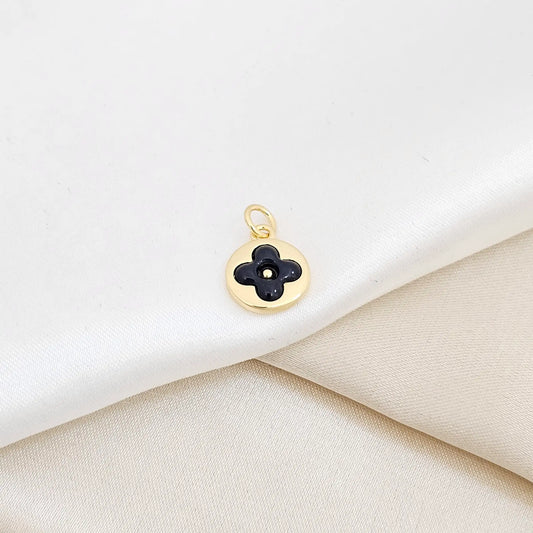 Dije Circulo Dorado Con Flor Negra Rf K6255