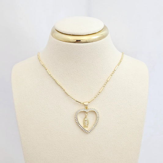 Dije Corazon Circonias Virgen De Guadalupe Dorado Rf K6471