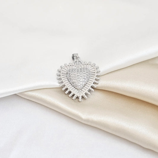 Dije Corazon Plateado Con Circones Cristal Rf K7643