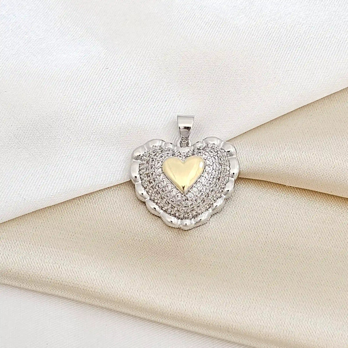 Dije Corazon Plateado Mini Corazon Dorado Rf K5465