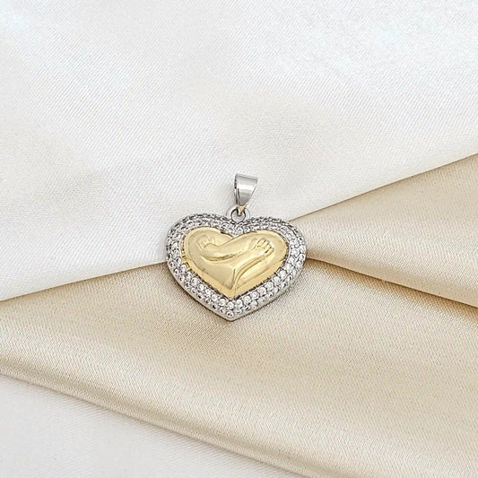 Dije Corazon Y Manos Dorado Y Plateado Rf K5462