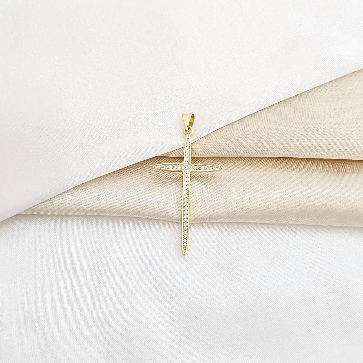 Dije Cruz 3,5Cm Con Circones Dorado Rf K5689