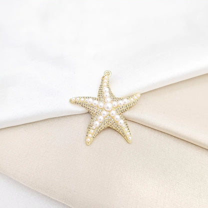 Dije Estrella De Mar Grande Dorado Con Perlas Rf K6702