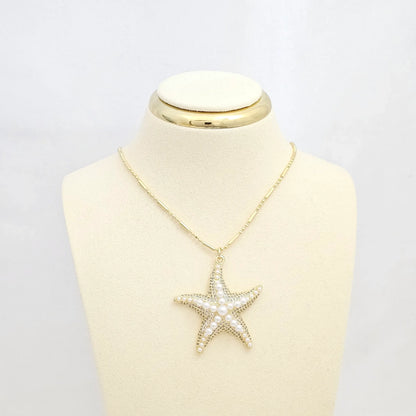Dije Estrella De Mar Grande Dorado Con Perlas Rf K6702