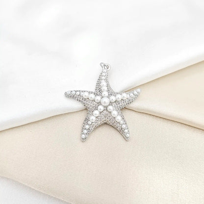 Dije Estrella De Mar Grande Plateado Con Perlas Rf K6703