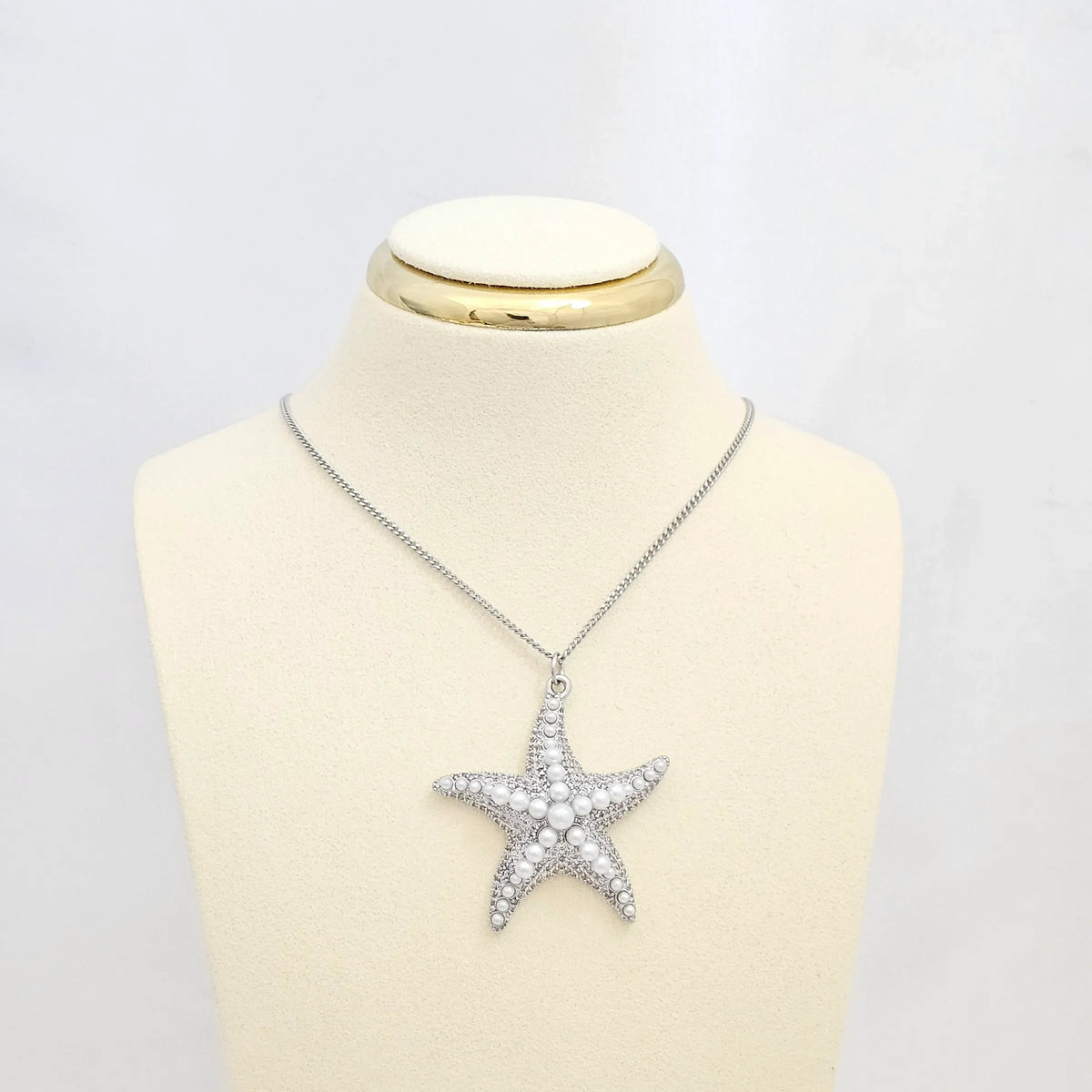 Dije Estrella De Mar Grande Plateado Con Perlas Rf K6703