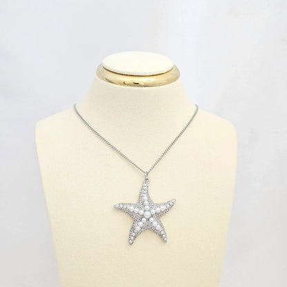 Dije Estrella De Mar Grande Plateado Con Perlas Rf K6703