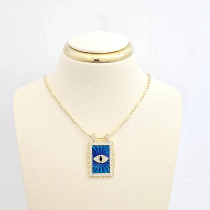 Dije Placa Azul Ojo Negro Circones Dorado Rf K6488