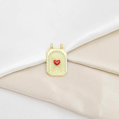 Dije Placa Dorado Con Corazon Rojo Rf K6489
