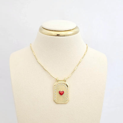Dije Placa Dorado Con Corazon Rojo Rf K6489
