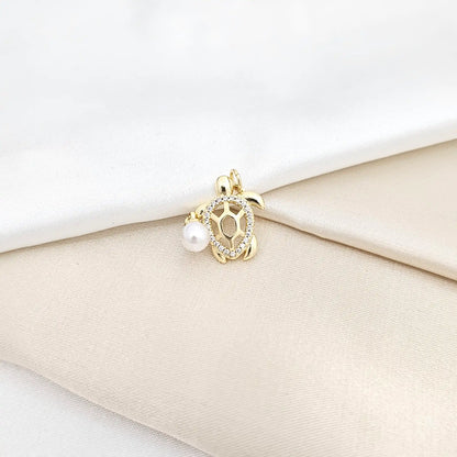 Dije Tortuga Dorado Con Perla Colgante Rf K6686