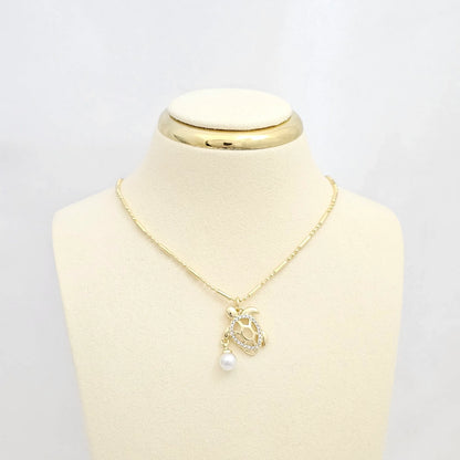 Dije Tortuga Dorado Con Perla Colgante Rf K6686