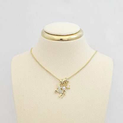 Dije Unicornio Perla Y Estrella Circones Dorado Rf K7548