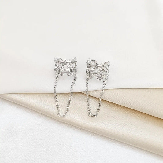 Earcuff Aros Circones Con Cadena Plateado Rf K5709