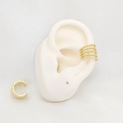 Earcuff Cinco Lineas Con Balines Dorado Rf K6173