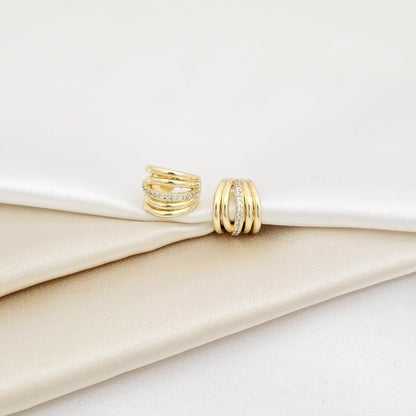 Earcuff Cinco Lineas Cruzadas Lisas Dorado Rf K7010
