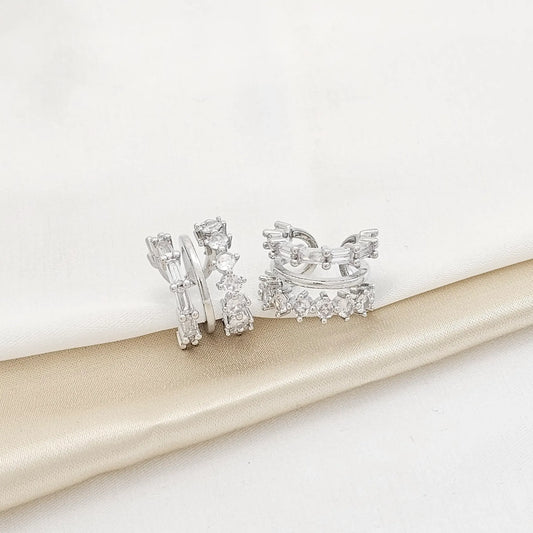 Earcuff Circones Cuadrados Y Redondos Plateado Rf K3758