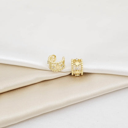 Earcuff Cuatro Estrellas Con Balines Y Circones Dorado Rf K7003