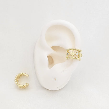 Earcuff Cuatro Estrellas Con Balines Y Circones Dorado Rf K7003