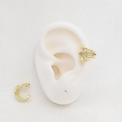 Earcuff Doble Estrellas Y Lineas Circones Dorado Rf K7008