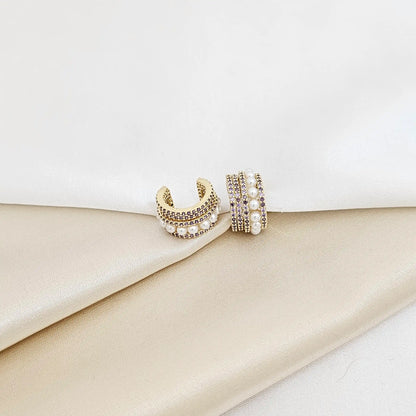 Earcuff Dorado Con Perlas Y Circones Lila Rf K7235