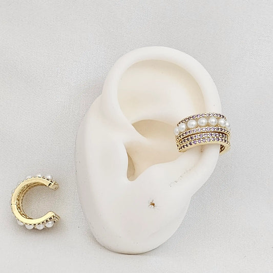 Earcuff Dorado Con Perlas Y Circones Lila Rf K7235