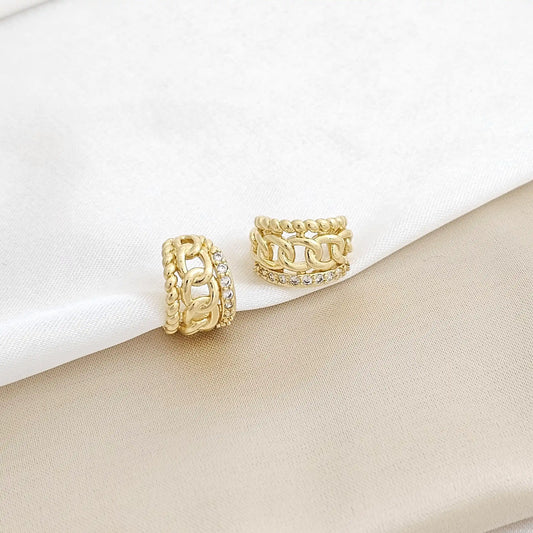 Earcuff Lazo Y Cadena Dorado Rf K3226