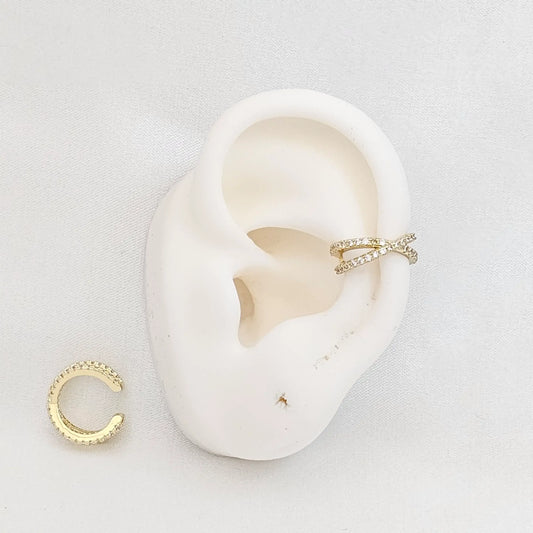 Earcuff Lineas Cruzadas Con Circones Dorado Rf K7202
